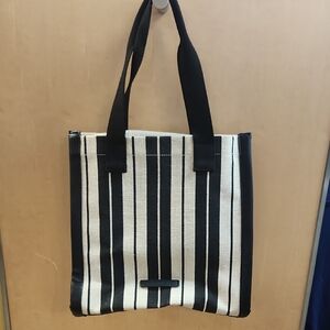 French Connection Black and White Striped Tote Bag
